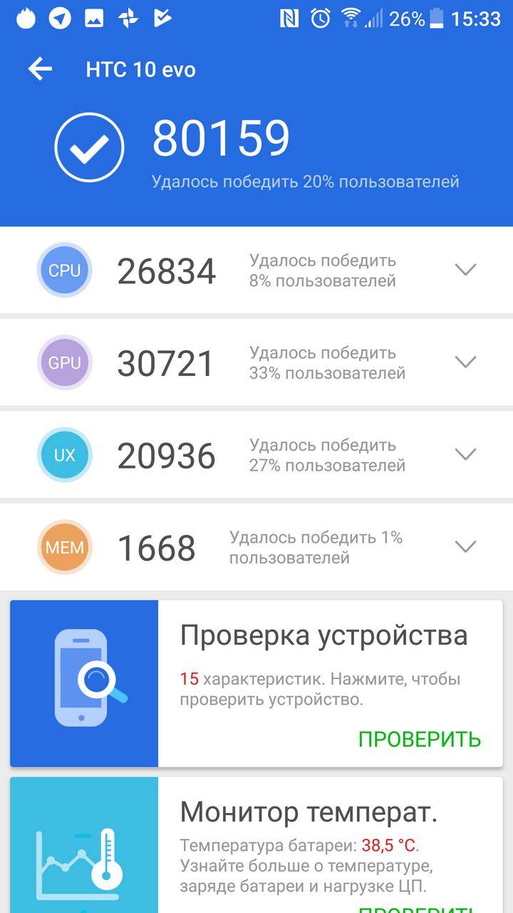 Результаты тестов HTC 10 Evo в AnTuTu