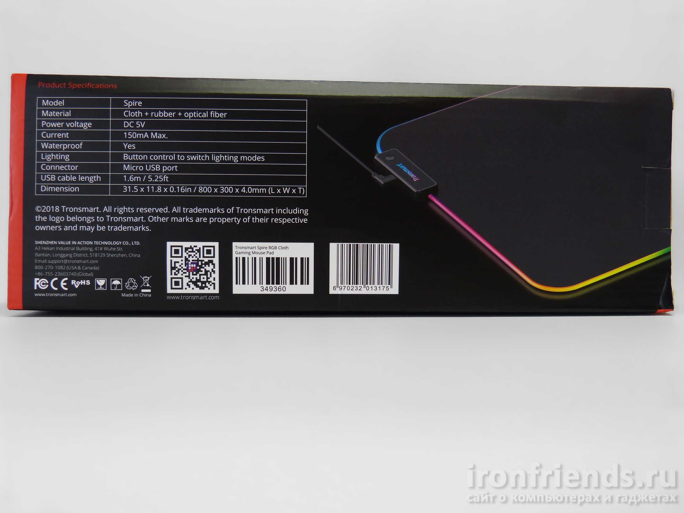 Характеристики Tronsmart Spire RGB Mouse Pad